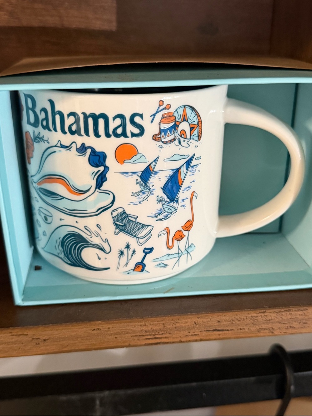 Been there Starbucks Bahamas Ceramic Mug - White with Blue & Orange Artwork